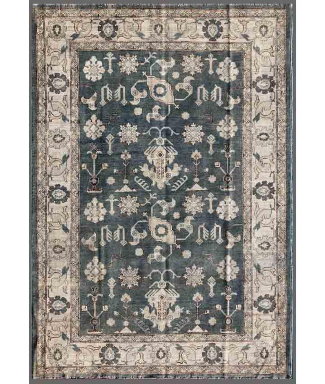 Hand Knotted Khotan Wool Rug - 5'11'' x 8'6'' 5' 11" X 8' 6" ( 180 X 259 ) / Blue / Ivory