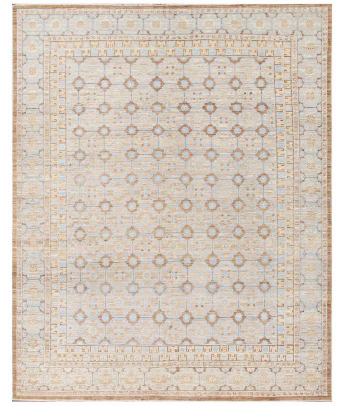 Hand Knotted Khotan Wool Rug - 7'10'' x 9'9'' 7' 10" X 9' 9" ( 239 X 297 ) / Brown / Blue