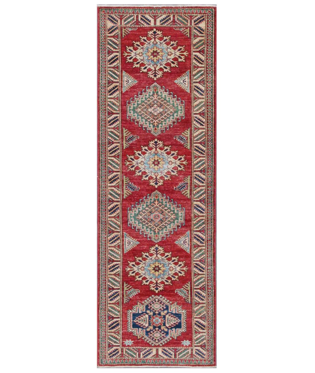 Hand Knotted Royal Kazak Wool Rug - 2'8'' x 8'0'' 2' 8" X 8' 0" ( 81 X 244 ) / Red / Ivory