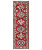 Hand Knotted Royal Kazak Wool Rug - 2'8'' x 8'0'' 2' 8" X 8' 0" ( 81 X 244 ) / Red / Ivory