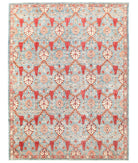 Hand Knotted Suzani Wool Rug - 8'1'' x 10'9'' 8' 1" X 10' 9" ( 246 X 328 ) / Teal / Red