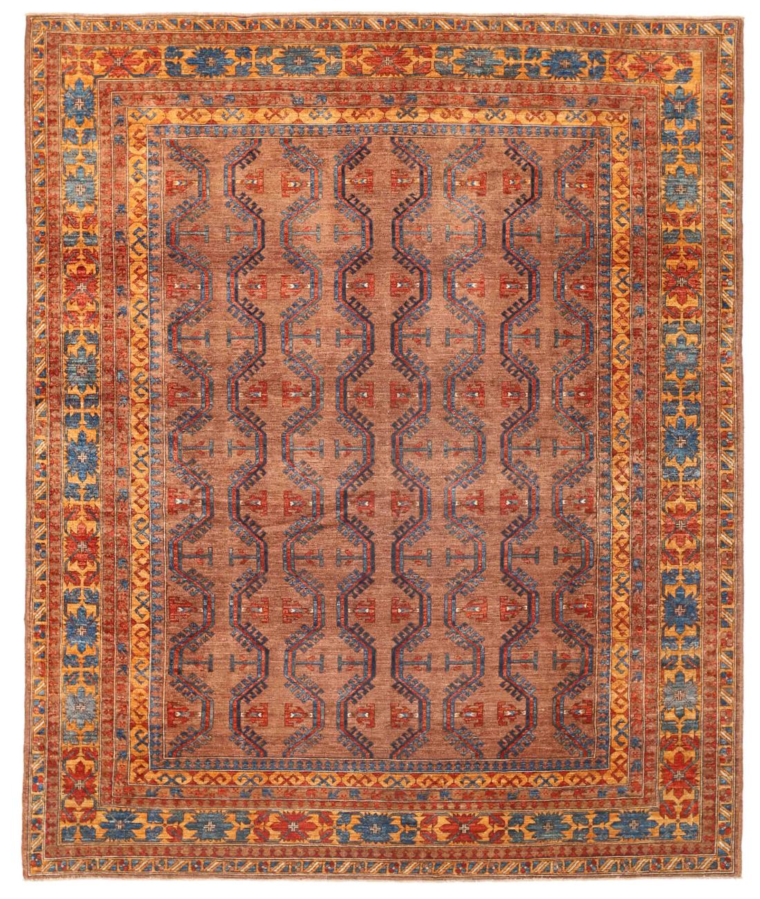 Hand Knotted Nomadic Caucasian Humna Wool Rug - 8'5'' x 10'4'' 8' 5" X 10' 4" ( 257 X 315 ) / Taupe / Gold