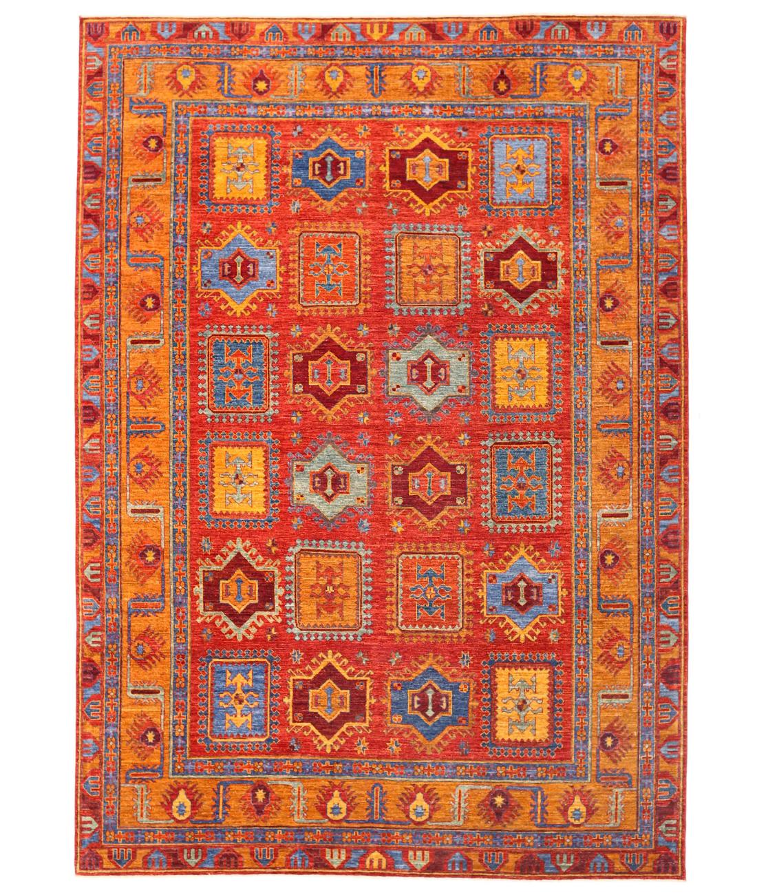 Hand Knotted Nomadic Caucasian Humna Wool Rug - 9'0'' x 12'9'' 9' 0" X 12' 9" ( 274 X 389 ) / Red / Gold