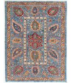 Hand Knotted Ziegler Suzani Wool Rug - 4'10'' x 6'7'' 4' 10" X 6' 7" ( 147 X 201 ) / Blue / Blue