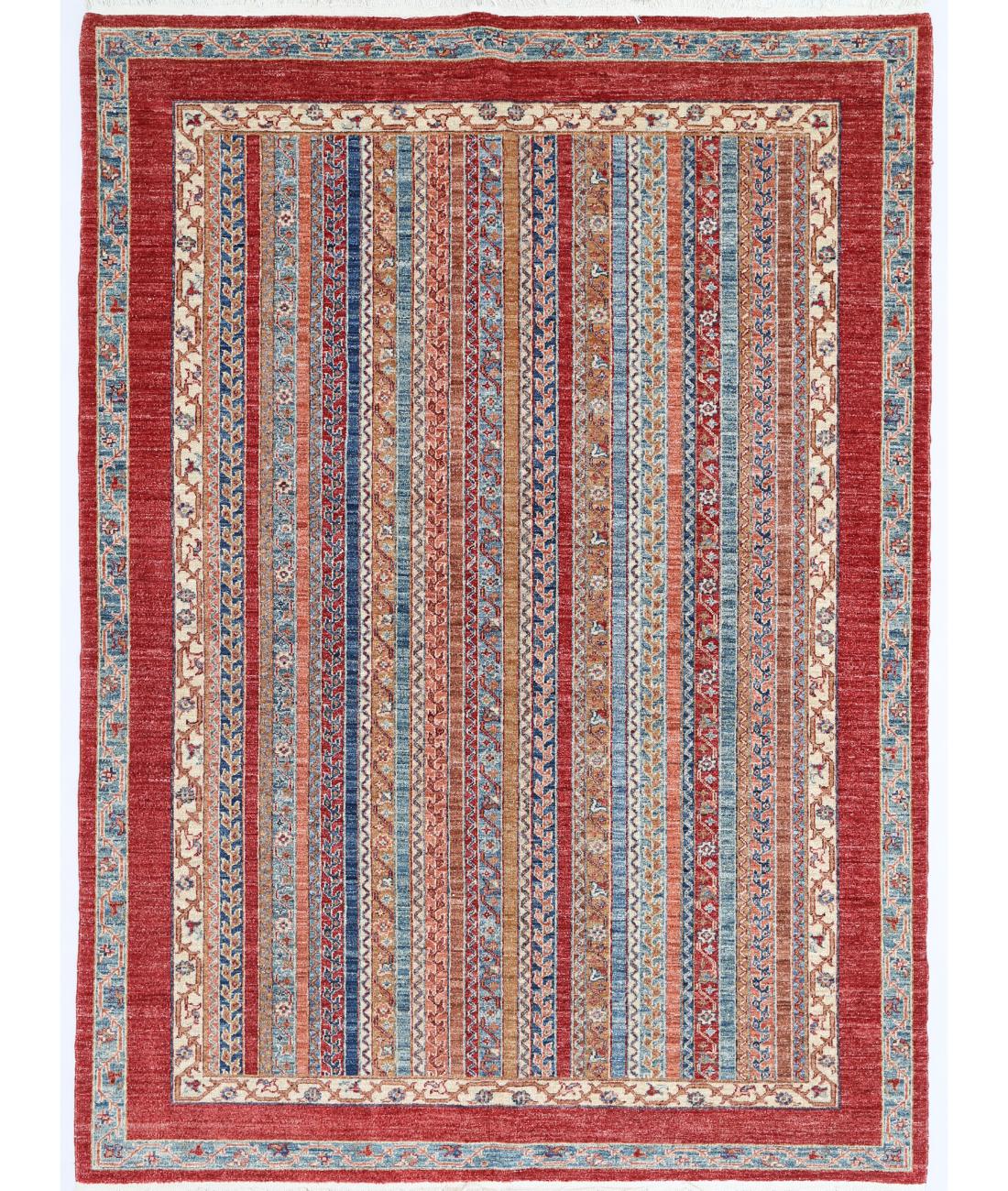 Hand Knotted Shaal Wool Rug - 5'6'' x 7'9'' 5' 6" X 7' 9" ( 168 X 236 ) / Red / Blue