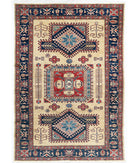 Hand Knotted Royal Kazak Wool Rug - 5'5'' x 8'0'' 5' 5" X 8' 0" ( 165 X 244 ) / Ivory / Blue