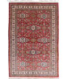 Hand Knotted Royal Kazak Wool Rug - 5'10'' x 9'1'' 5' 10" X 9' 1" ( 178 X 277 ) / Red / Ivory