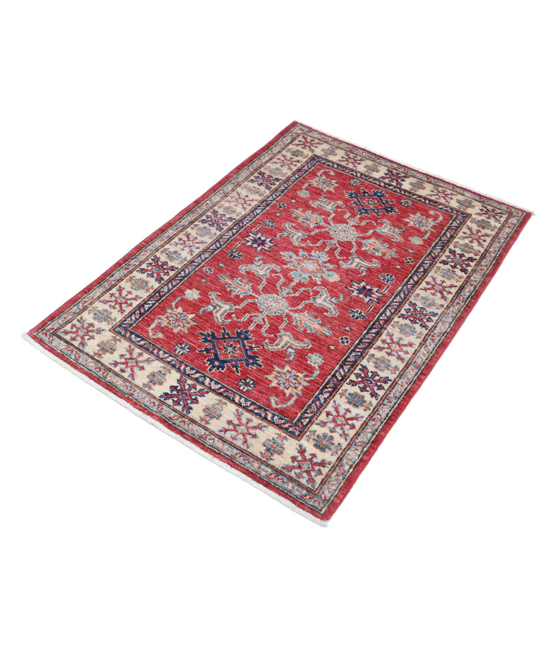 Kazak 2'10'' X 4'0'' Hand-Knotted Wool Rug 2'10'' x 4'0'' (85 X 120) / Red / Ivory