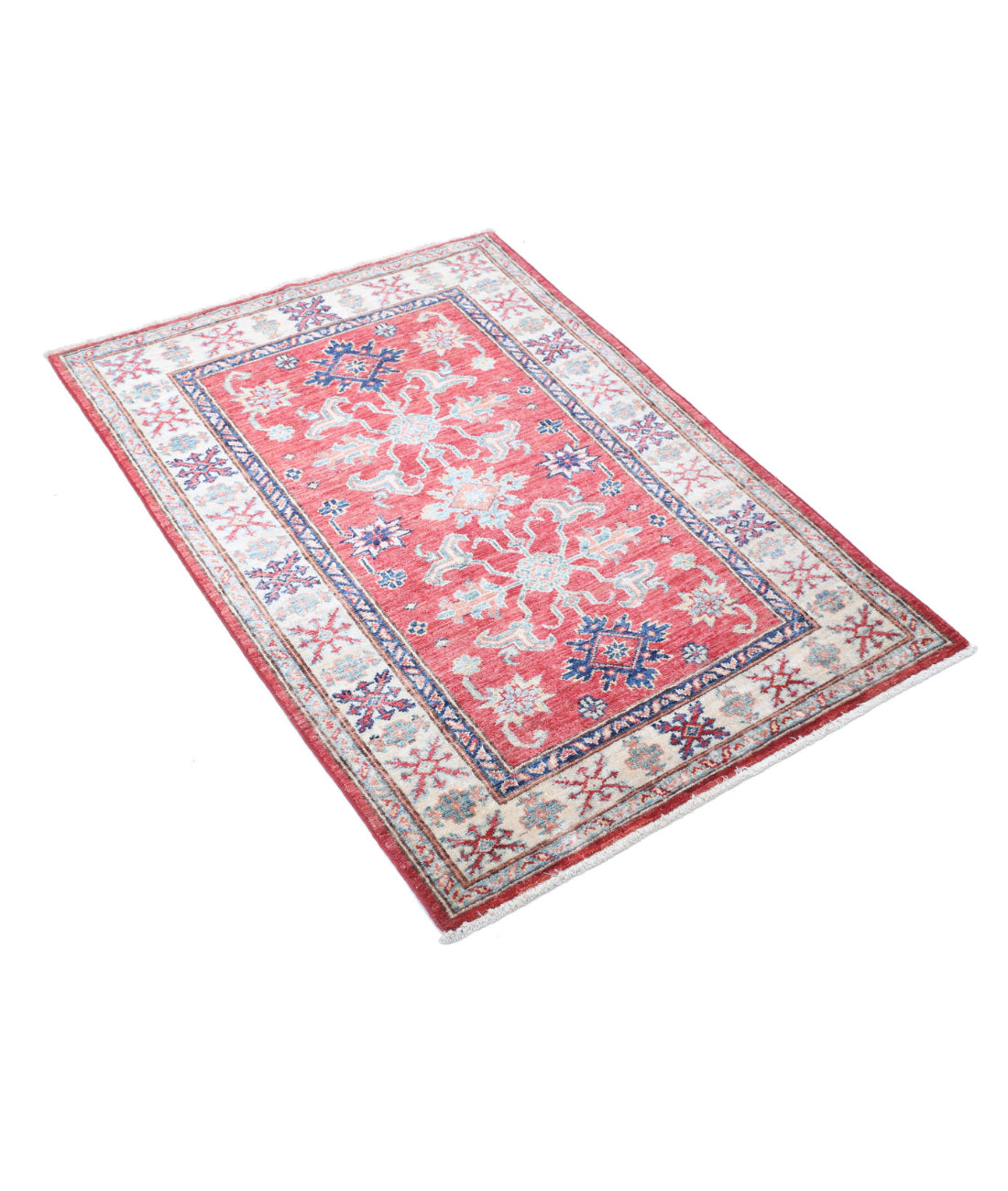 Kazak 2'10'' X 4'0'' Hand-Knotted Wool Rug 2'10'' x 4'0'' (85 X 120) / Red / Ivory