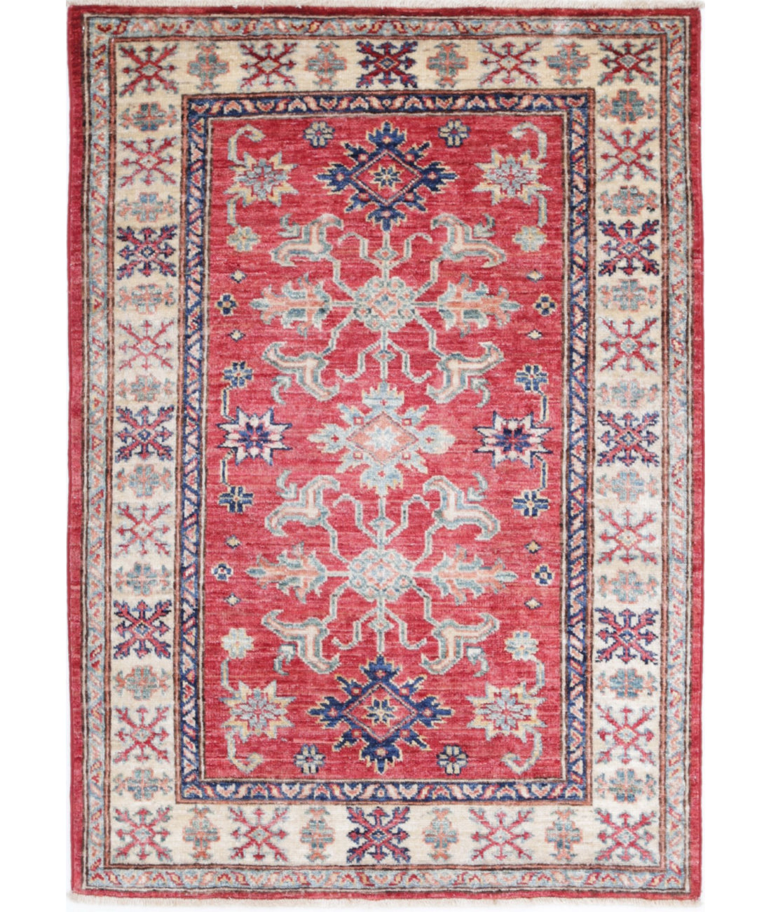 Kazak 2'10'' X 4'0'' Hand-Knotted Wool Rug 2'10'' x 4'0'' (85 X 120) / Red / Ivory