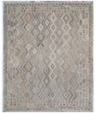 Hand Woven Natural Kilim Wool Kilim Rug - 8'1'' x 9'9'' 8' 1" X 9' 9" ( 246 X 297 ) / Grey / Ivory