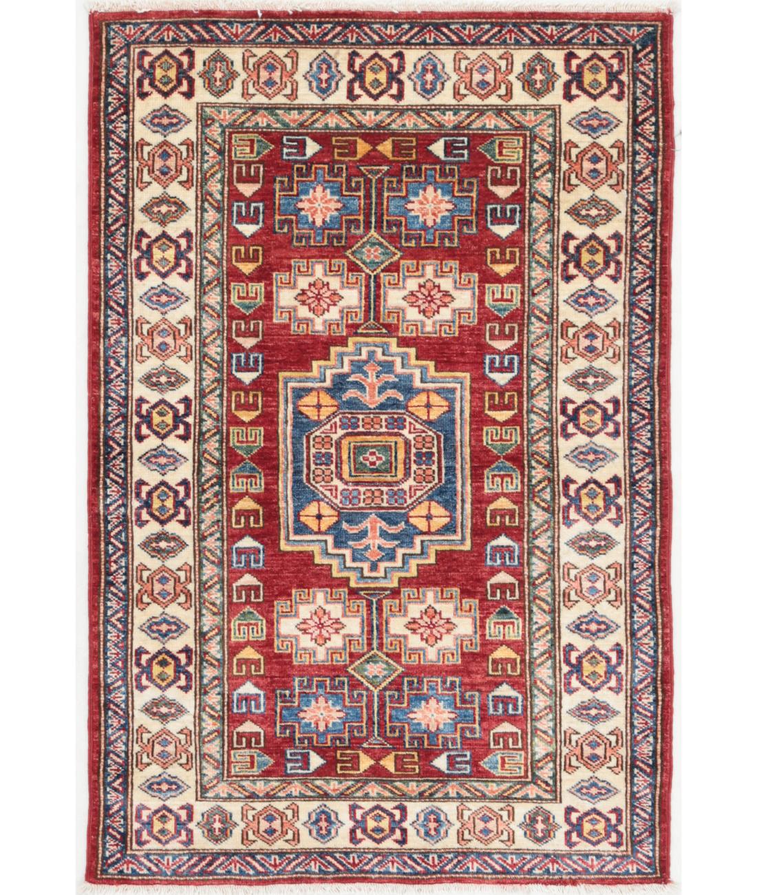 Hand Knotted Royal Kazak Wool Rug - 2'7'' x 3'10'' 2' 7" X 3' 10" ( 79 X 117 ) / Red / Ivory