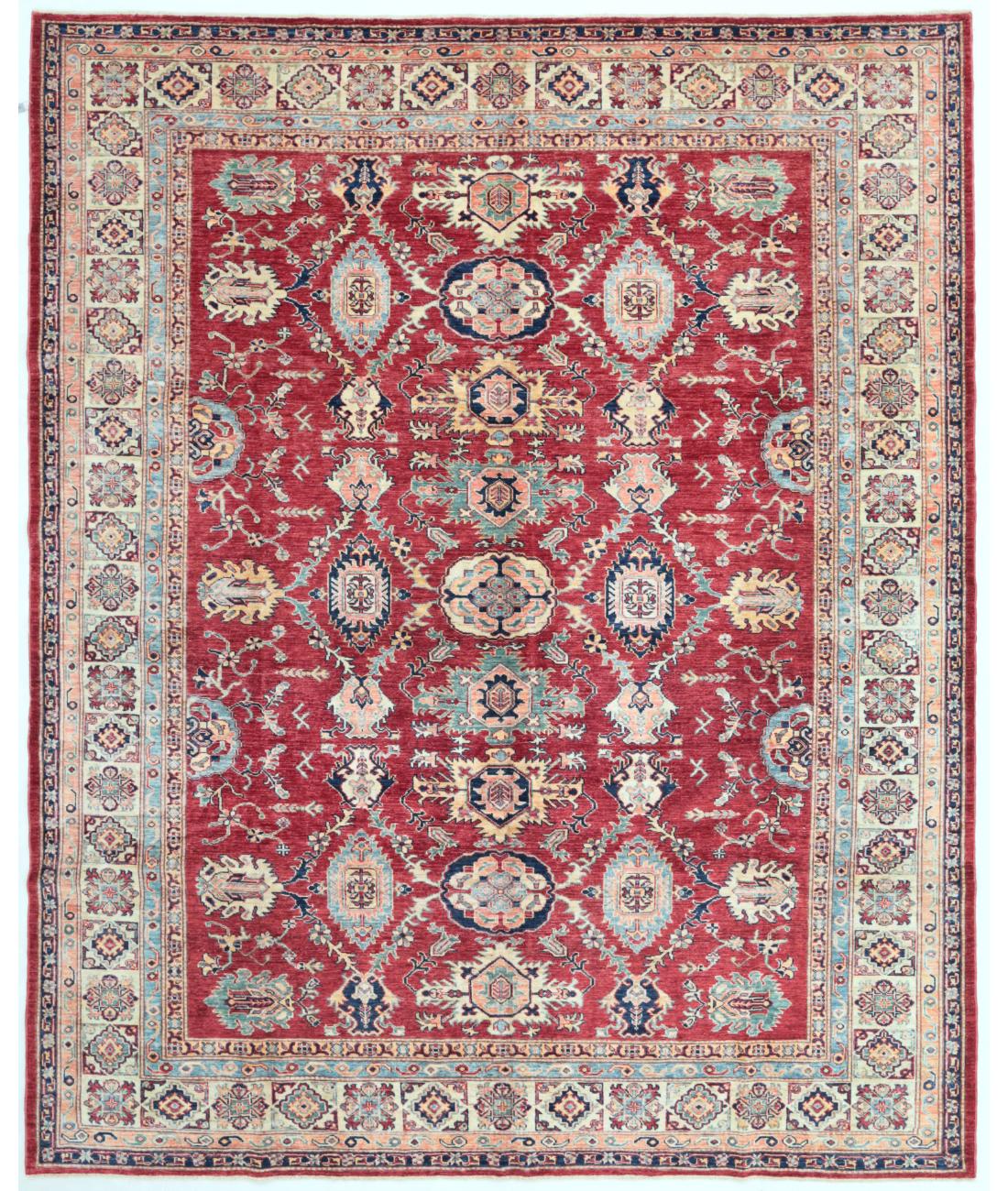 Hand Knotted Royal Kazak Wool Rug - 8'1'' x 9'11'' 8' 1" X 9' 11" ( 246 X 302 ) / Red / Ivory