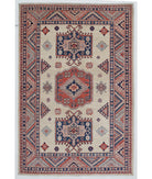 Hand Knotted Royal Kazak Wool Rug - 4'11'' x 7'3'' 4' 11" X 7' 3" ( 150 X 221 ) / Ivory / Red