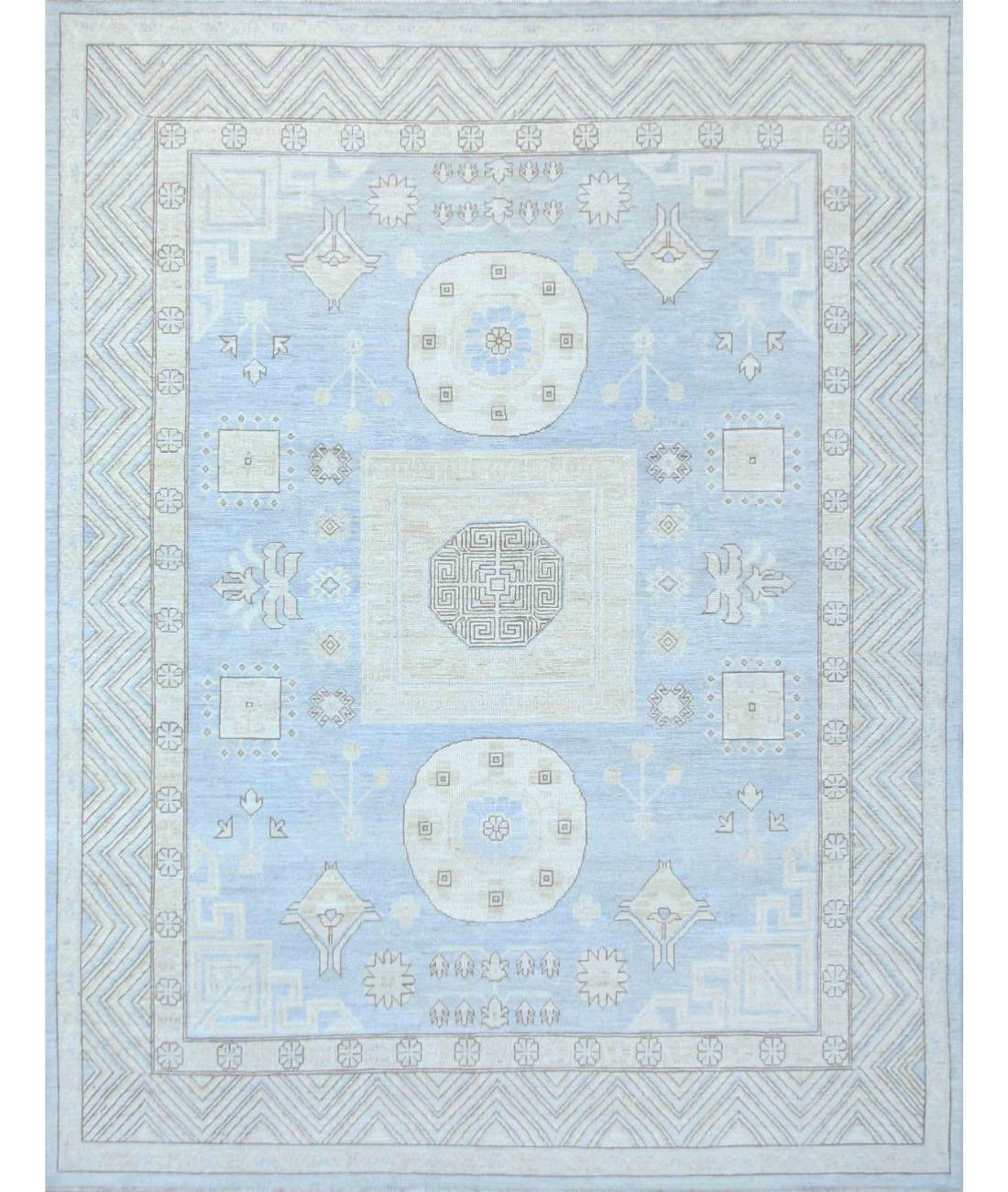 Hand Knotted Khotan Wool Rug - 7'9'' x 10'0'' 7' 9" X 10' 0" ( 236 X 305 ) / Blue / Ivory