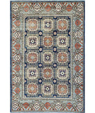 Hand Knotted Khotan Wool Rug - 4'10'' x 7'1'' 4' 10" X 7' 1" ( 147 X 216 ) / Blue / Ivory