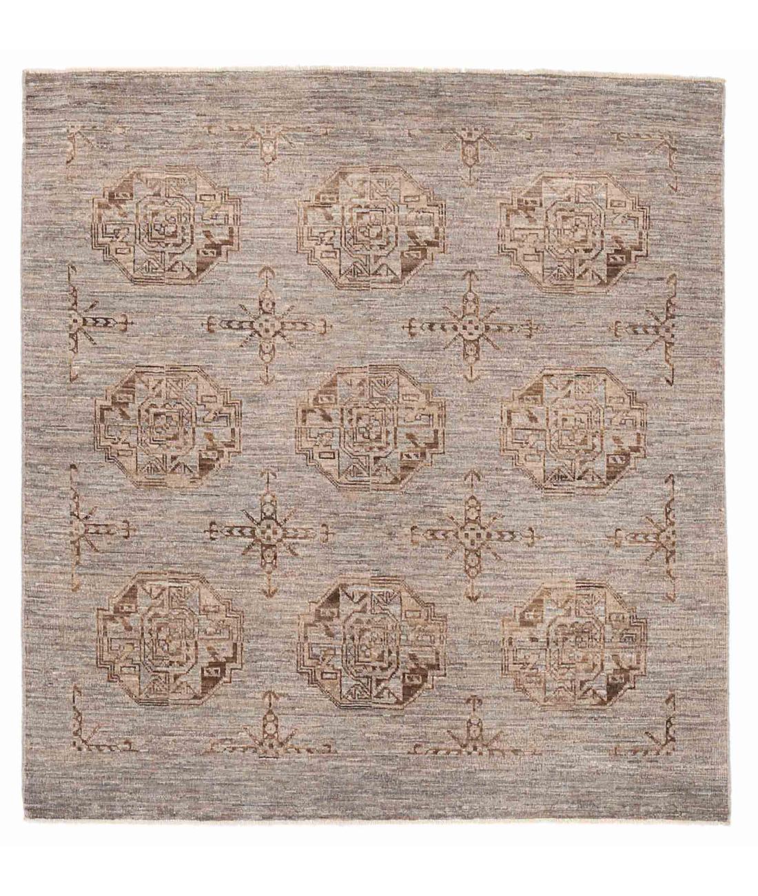 Hand Knotted Tekke Wool Rug - 4'10'' x 5'2'' 4' 10" X 5' 2" ( 147 X 157 ) / Grey / Grey