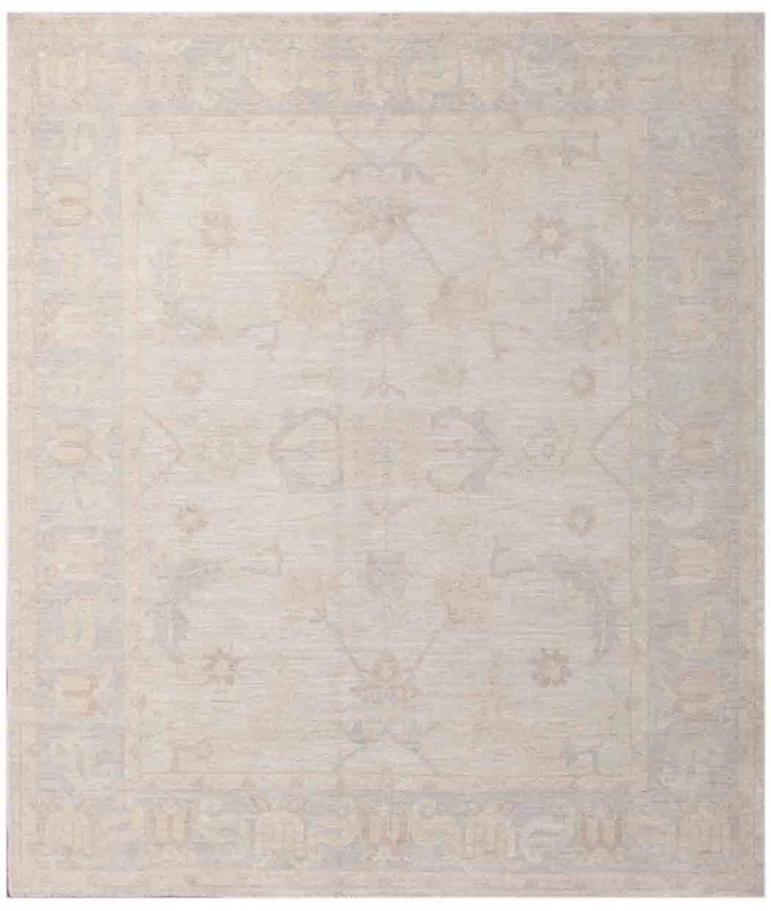 Hand Knotted Oushak Wool Rug - 8'4'' x 9'9'' 8' 4" X 9' 9" ( 254 X 297 ) / Ivory / Grey