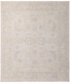 Hand Knotted Oushak Wool Rug - 8'4'' x 9'9'' 8' 4" X 9' 9" ( 254 X 297 ) / Ivory / Grey