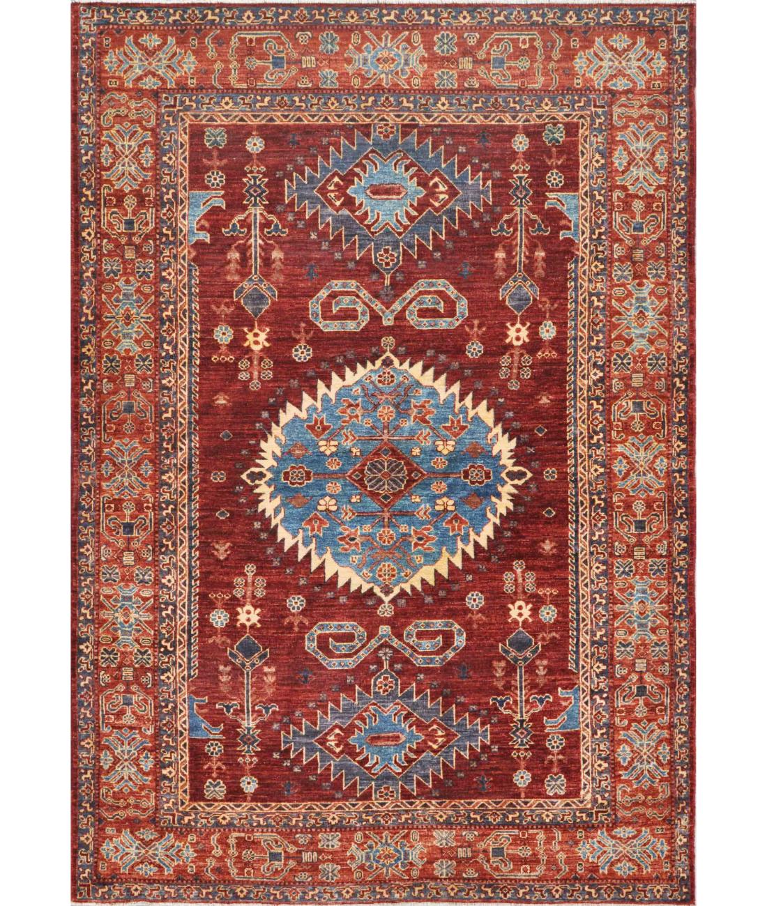 Hand Knotted Nomadic Caucasian Humna Wool Rug - 5'9'' x 8'5'' 5' 9" X 8' 5" ( 175 X 257 ) / Taupe / Gold