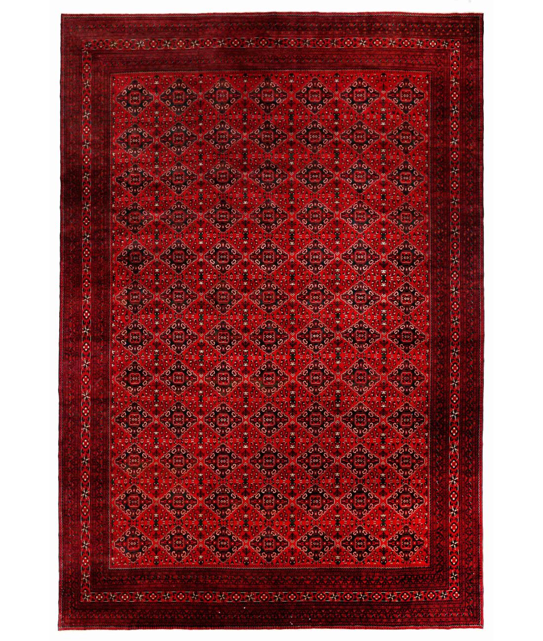 Hand Knotted Afghan Khamyab Wool Rug - 12'10'' x 18'11'' 12' 10" X 18' 11" ( 391 X 577 ) / Red / Ivory