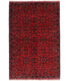 Hand Knotted Afghan Khal Muhammadi Wool Rug - 4'2'' x 6'5'' 4' 2" X 6' 5" ( 127 X 196 ) / Red / Black