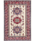 Hand Knotted Royal Kazak Wool Rug - 5'7'' x 8'2'' 5' 7" X 8' 2" ( 170 X 249 ) / Ivory / Red