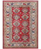 Hand Knotted Royal Kazak Wool Rug - 5'9'' x 7'8'' 5' 9" X 7' 8" ( 175 X 234 ) / Red / Ivory