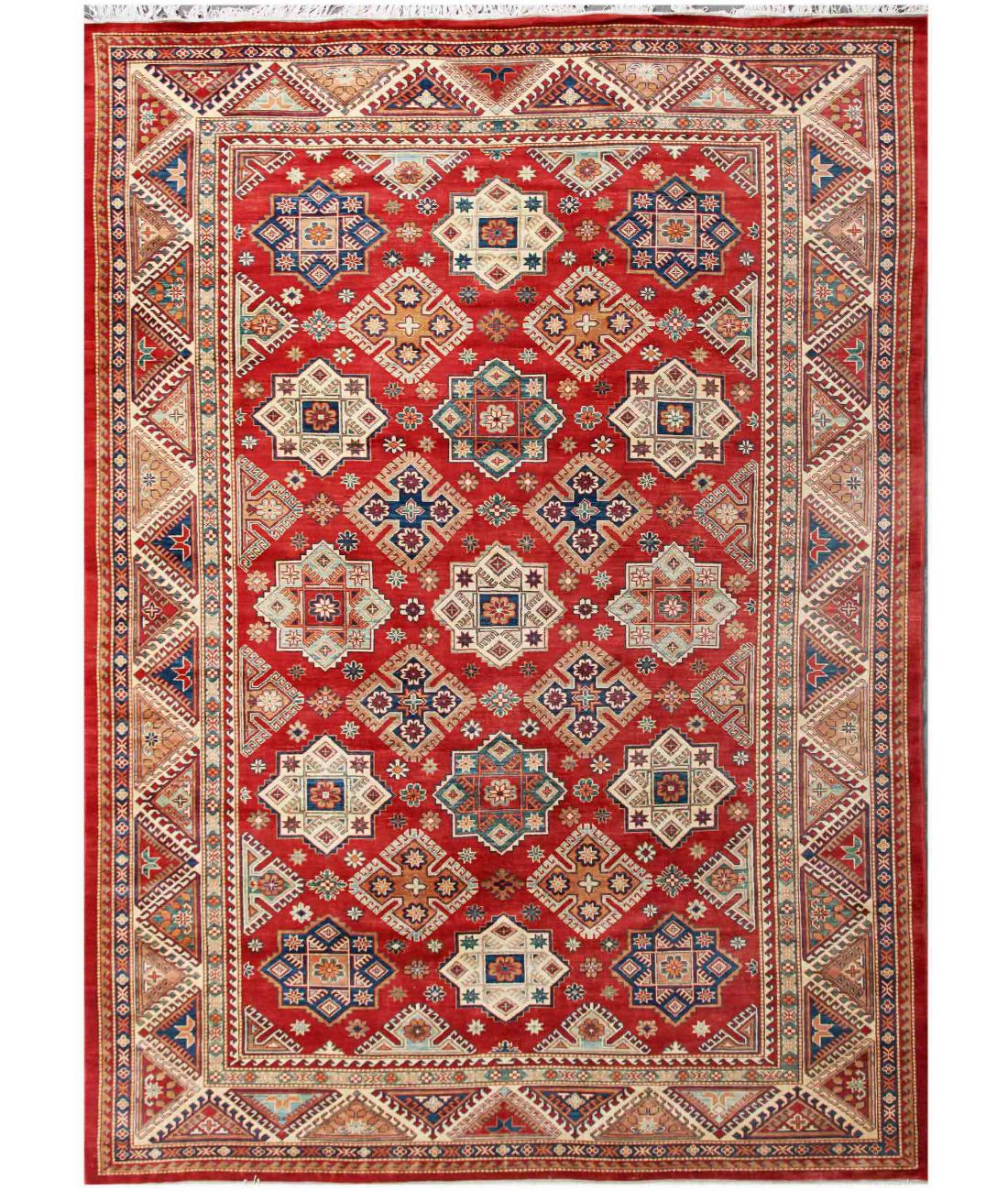 Hand Knotted Tribal Kazak Wool Rug - 10'3'' x 13'10'' 10' 3" X 13' 10" ( 312 X 422 ) / Red / Ivory