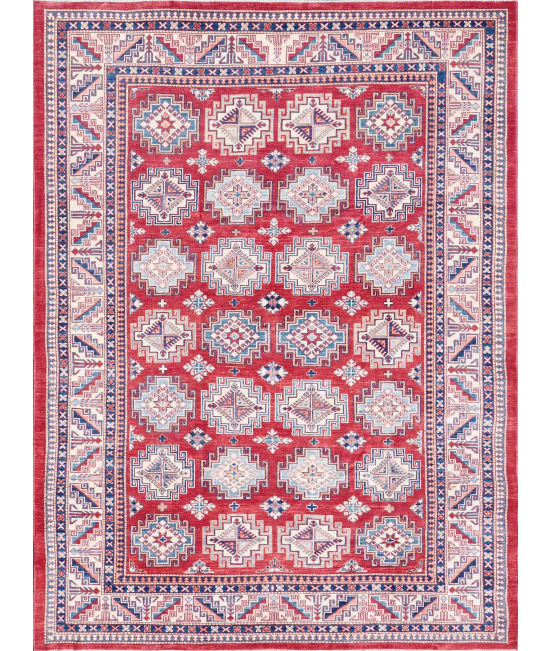 Hand Knotted Tribal Kazak Wool Rug - 8'5'' x 11'6'' 8' 5" X 11' 6" ( 257 X 351 ) / Red / Ivory