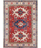 Hand Knotted Tribal Kazak Wool Rug - 6'2'' x 8'3'' 6' 2" X 8' 3" ( 188 X 251 ) / Red / Ivory