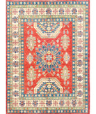 Hand Knotted Tribal Kazak Wool Rug - 6'5'' x 8'10'' 6' 5" X 8' 10" ( 196 X 269 ) / Red / Ivory