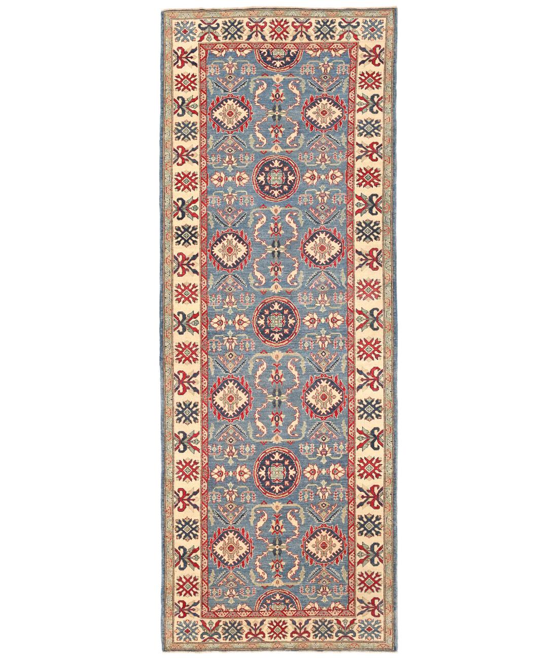 Hand Knotted Tribal Kazak Wool Rug - 5'2'' x 14'6'' 5' 2" X 14' 6" ( 157 X 442 ) / Blue / Ivory