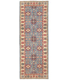 Hand Knotted Tribal Kazak Wool Rug - 5'2'' x 14'6'' 5' 2" X 14' 6" ( 157 X 442 ) / Blue / Ivory