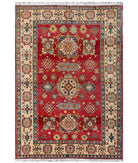 Hand Knotted Tribal Kazak Wool Rug - 5'7'' x 8'2'' 5' 7" X 8' 2" ( 170 X 249 ) / Red / Ivory