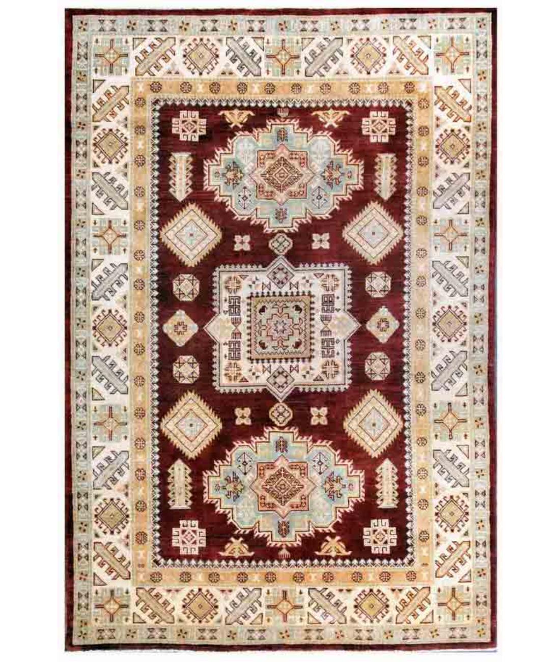 Hand Knotted Tribal Kazak Wool Rug - 5'5'' x 8'0'' 5' 5" X 8' 0" ( 165 X 244 ) / Taupe / Ivory