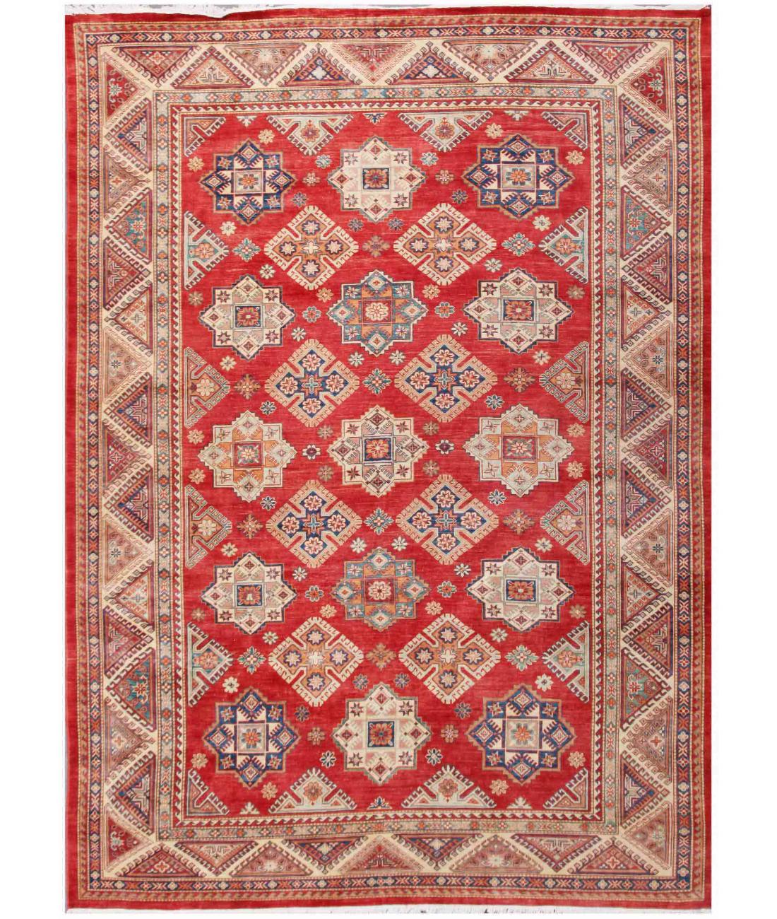 Hand Knotted Tribal Kazak Wool Rug - 10'2'' x 14'0'' 10' 2" X 14' 0" ( 310 X 427 ) / Red / Ivory