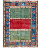 Hand Knotted Tribal Kazak Wool Rug - 5'8'' x 7'5'' 5' 8" X 7' 5" ( 173 X 226 ) / Red / Blue