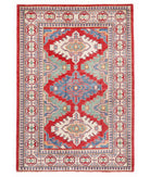 Hand Knotted Tribal Kazak Wool Rug - 5'11'' x 8'3'' 5' 11" X 8' 3" ( 180 X 251 ) / Red / Ivory