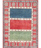 Hand Knotted Tribal Kazak Wool Rug - 5'8'' x 7'10'' 5' 8" X 7' 10" ( 173 X 239 ) / Red / Blue