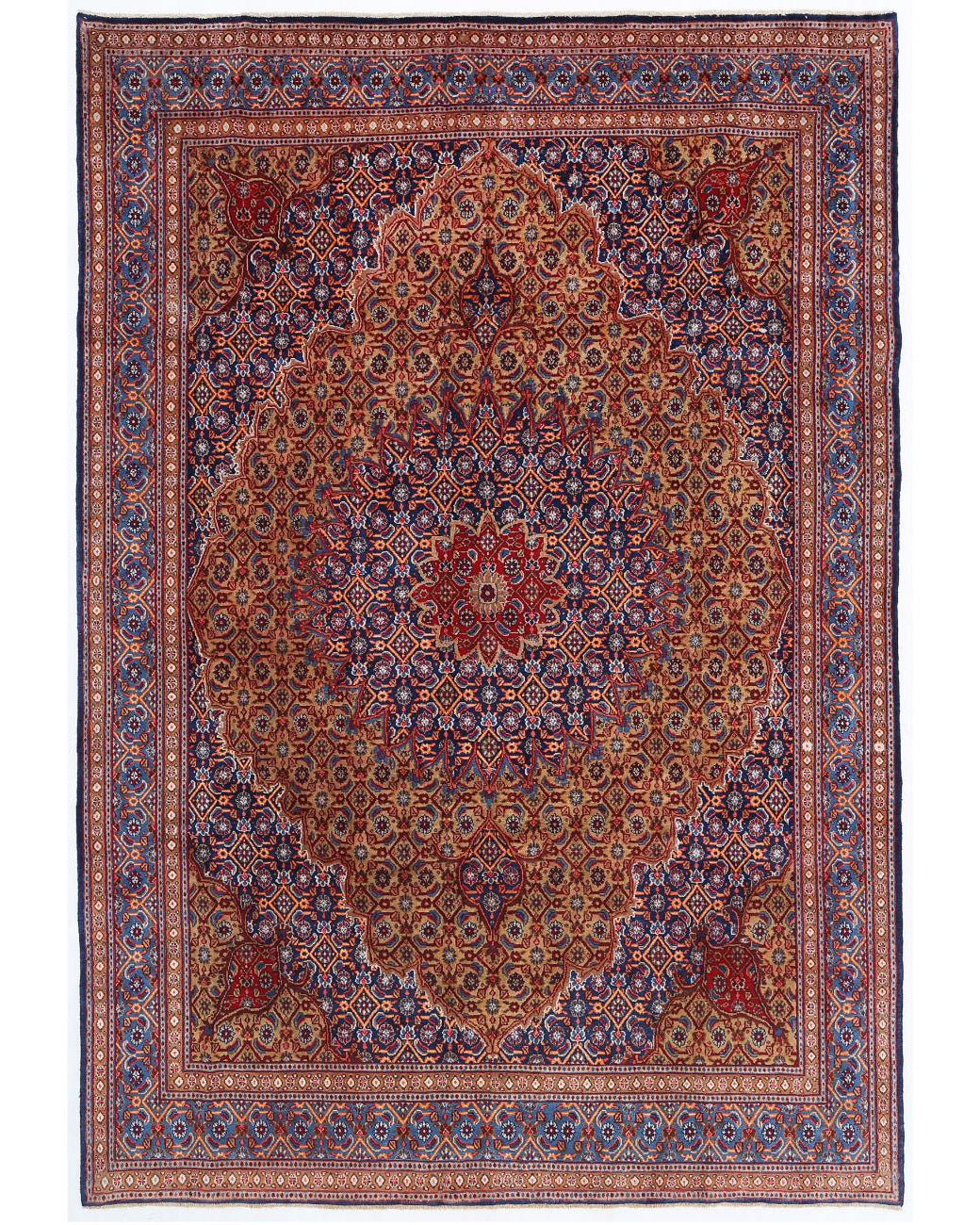Hand Knotted Persian Moud Wool Rug - 7'2'' x 10'5'' 7' 2" X 10' 5" ( 218 X 318 ) / Blue / Red