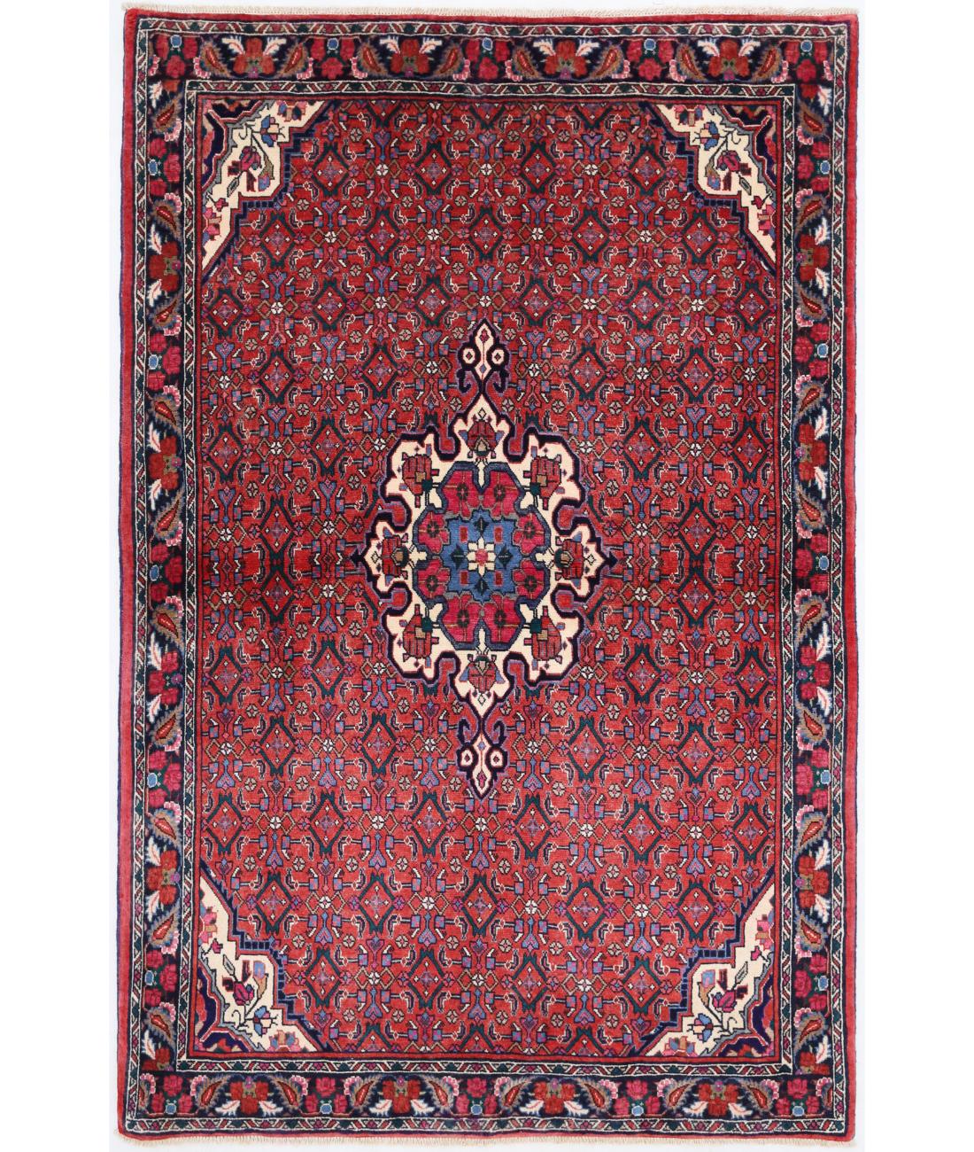Hand Knotted Persian Bijar Wool Rug - 4'2'' x 6'5'' 4' 2" X 6' 5" ( 127 X 196 ) / Rust / Blue