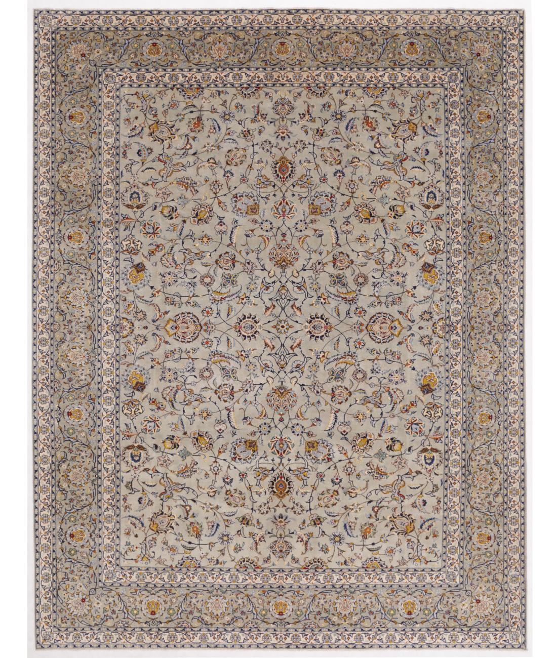 Hand Knotted Persian Kashan Fine Wool Rug - 10'1'' x 13'2'' 10' 1" X 13' 2" ( 307 X 401 ) / Grey / Blue