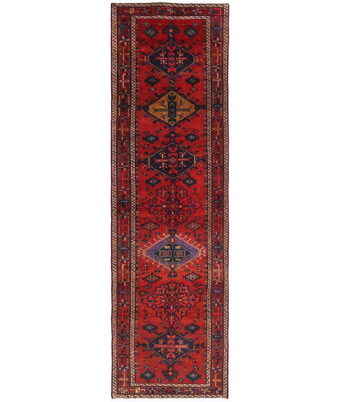 Hand Knotted Persian Hamadan Wool Rug - 3'7'' x 11'9'' 3' 7" X 11' 9" ( 109 X 358 ) / Red / Pink