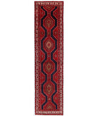 Hand Knotted Persian Hamadan Wool Rug - 3'2'' x 12'8'' 3' 2" X 12' 8" ( 97 X 386 ) / Red / Peach