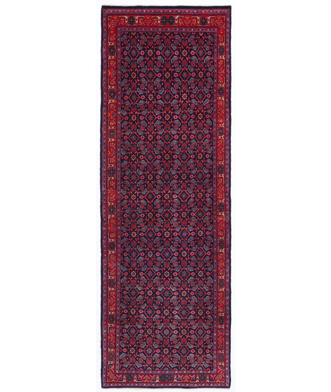 Hand Knotted Persian Hamadan Wool Rug - 3'4'' x 10'2'' 3' 4" X 10' 2" ( 102 X 310 ) / Blue / Red