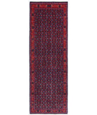 Hand Knotted Persian Hamadan Wool Rug - 3'4'' x 10'2'' 3' 4" X 10' 2" ( 102 X 310 ) / Blue / Red