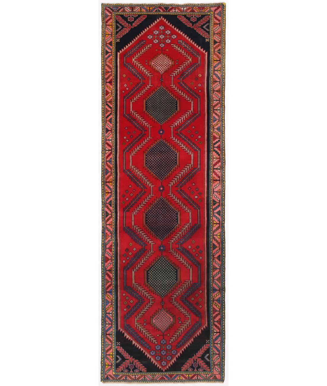 Hand Knotted Persian Hamadan Wool Rug - 3'10'' x 11'10'' 3' 10" X 11' 10" ( 117 X 361 ) / Red / Pink