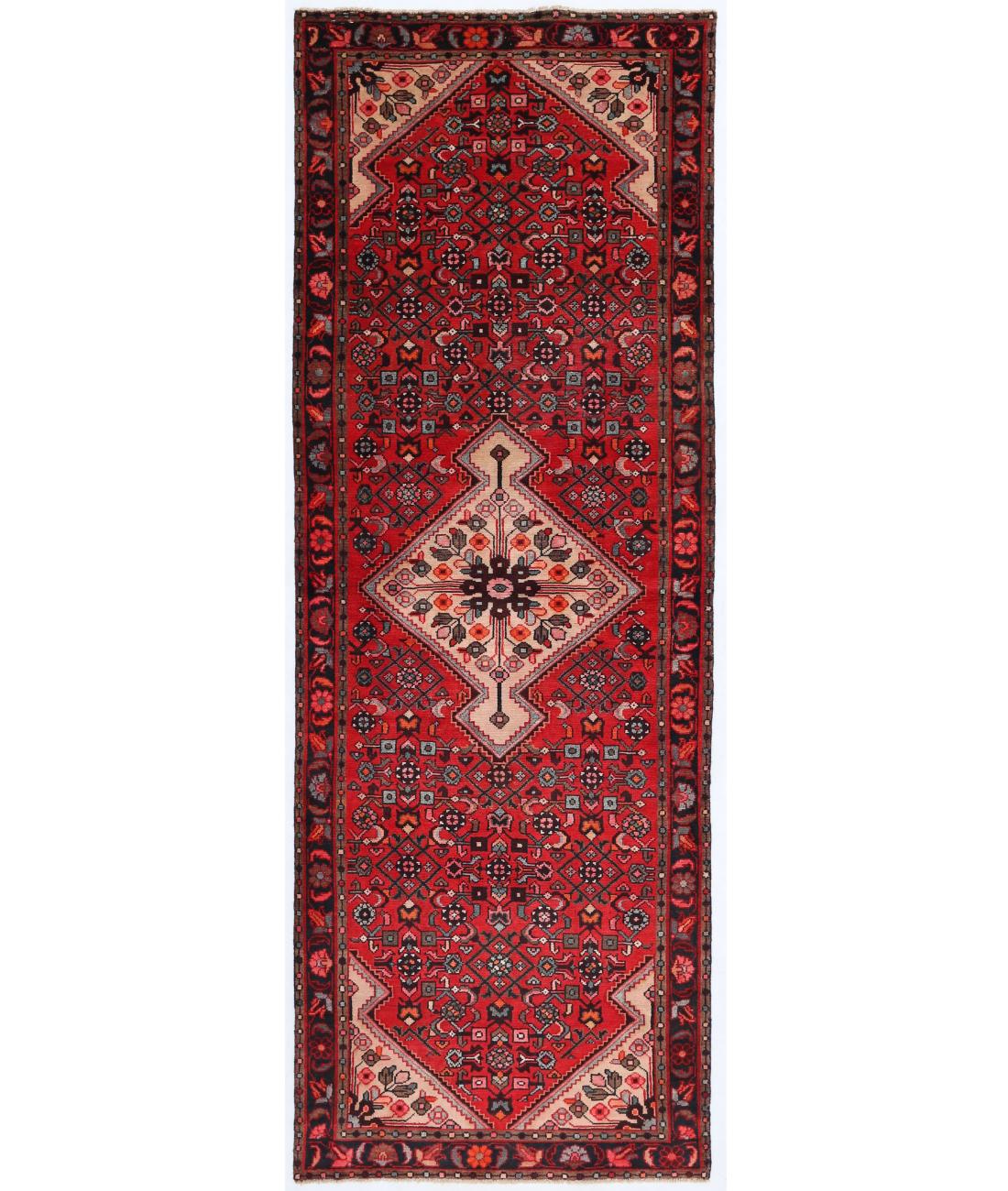 Hand Knotted Persian Hamadan Wool Rug - 3'7'' x 10'2'' 3' 7" X 10' 2" ( 109 X 310 ) / Red / Black