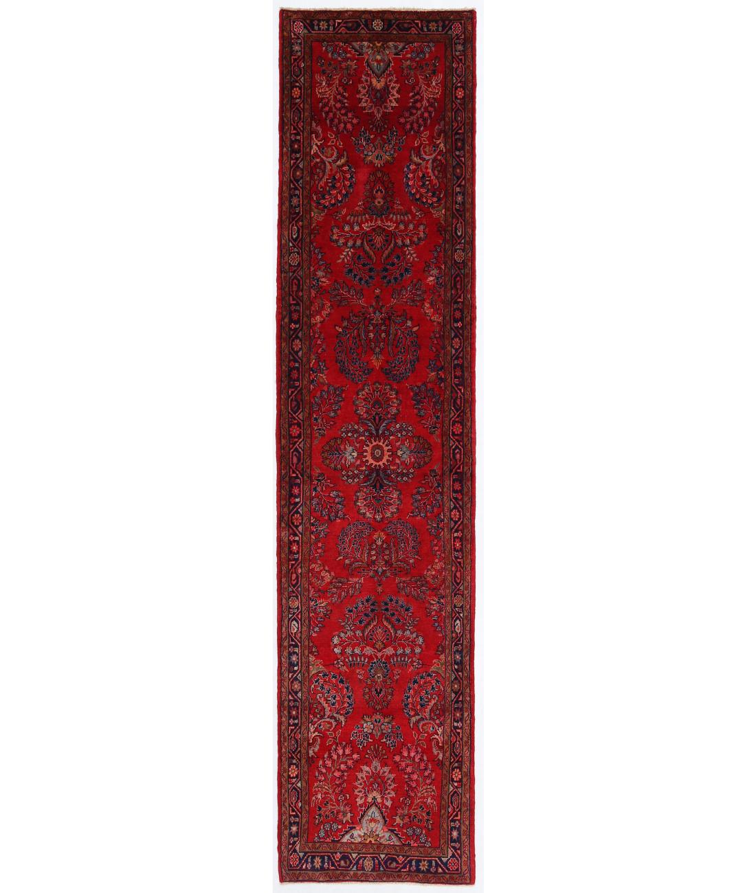 Hand Knotted Persian Sarouk Wool Rug - 2'10'' x 12'10'' 2' 10" X 12' 10" ( 86 X 391 ) / Red / Blue